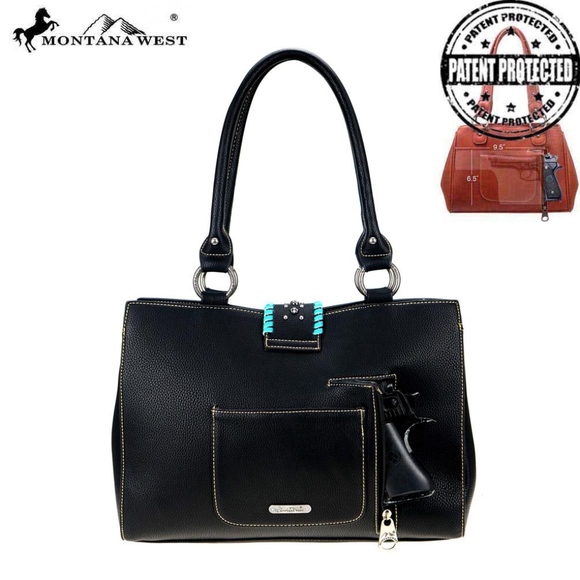 Montana West Tooled Concealed Carry Satchel Black - Picture 3 of 7